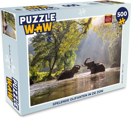 Puzzel Spelende olifanten in de zon - Legpuzzel - Puzzel 500 stukjes
