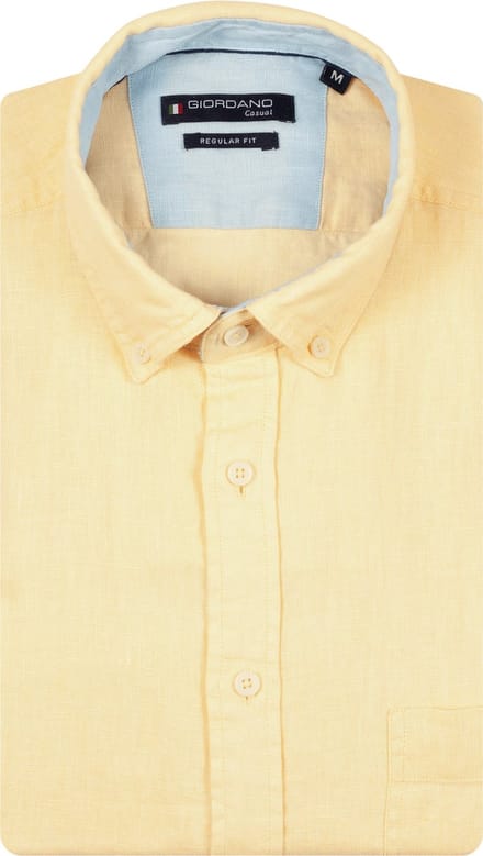 Giordano – Ivy – Heren Overhemd – Button Down – Gwassen Linnen Overhemd - Geel – 617009-20