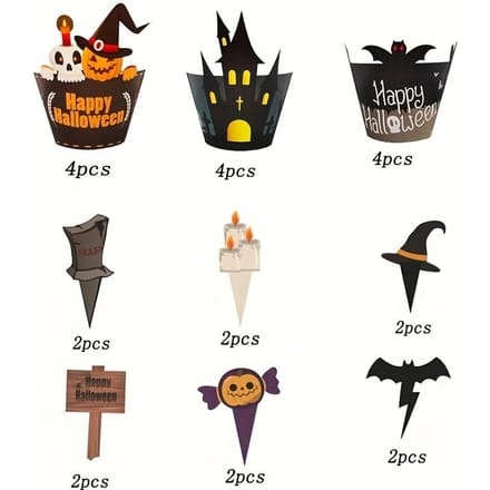 1 set, cupcakes d'Halloween, chauves-souris, citrouilles, décorations de fête A black