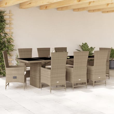 vidaXL - 9-delige - Tuinset - met - kussens - poly - rattan - beige