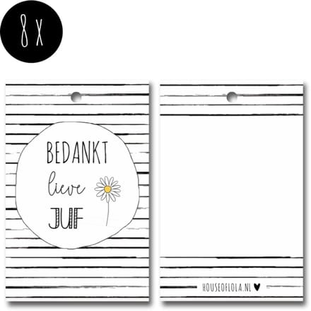 8x Label / Kaartje van karton / Cadeaulabels / Labels | BEDANKT LIEVE JUF | 85 x 55 mm