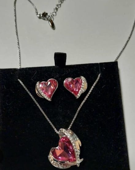 Sieradenset ketting en oorbellen Hart rose | Sieradenset | Hart rose