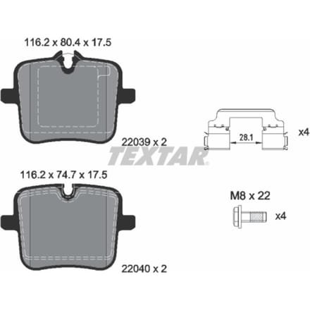 Remblokset TEXTAR 2203901, achter
