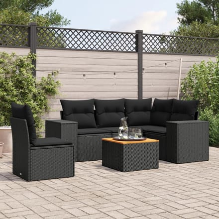 vidaXL - 6-delige - Loungeset - met - kussens - poly - rattan - zwart