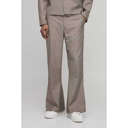 Getailleerde Pakbroek Met Contrasterende Bies En Wijde Pijpen | Taupe | Size 28