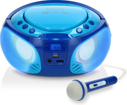 Lenco SCD-650BU - Draagbare cd speler en kinderradio met karaokemicrofoon, USB, FM-radio en disco lichteffecten - Blauw