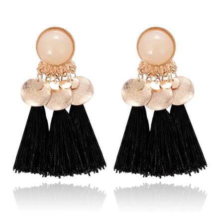 Tassel Oorbellen met Elegante Steen van Deja Jewels - Zwart