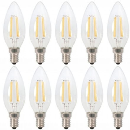 LED kaarslamp E14 warmwit 2700K - 4W - filament helder glas - 10 stuks