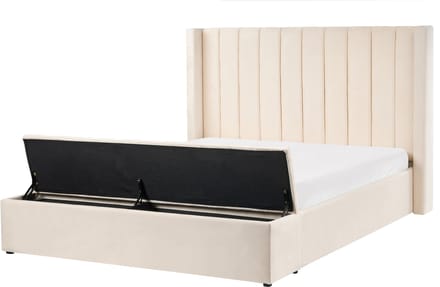 NOYERS - Bed met opbergruimte - Gebroken wit - 160 x 200 cm - Fluweel