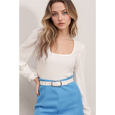 Gestructureerde Vierkante Kraag Lange Mouwen Blouse