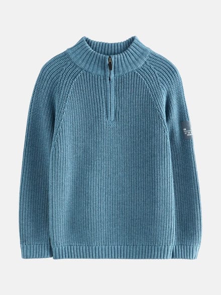 Next - Jongens - Gebreide utility-trui met rits aan de hals - Blauw