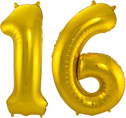 Ballon Cijfer 16 Jaar Goud 70Cm Verjaardag Feestversiering Met Rietje
