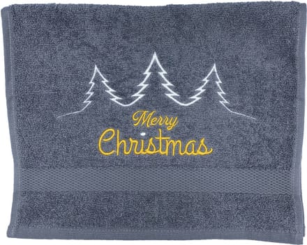 Gastendoekje - Kerst - Grijs - Merry Christmas Trees - Geborduurd