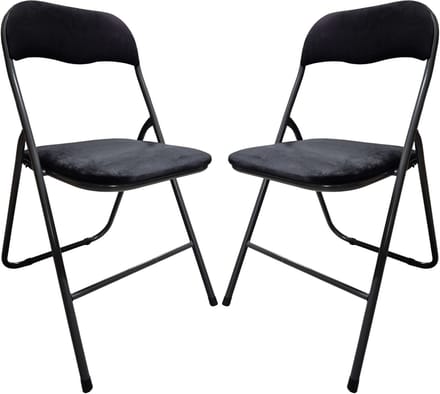 5Five Klapstoel met fluweel zitting - 6x stuks - zwart/antraciet - metaal - inklapbaar