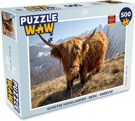 Puzzel Schotse Hooglander - Berg - Sneeuw - Legpuzzel - Puzzel 500 stukjes