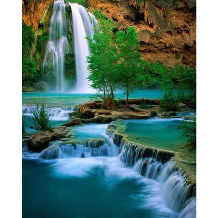 Diamant schilderij Waterval Volledige ronde boorboom Diamant borduurwerk Kruissteek 20X30CM blue