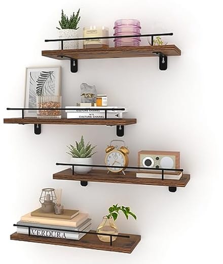 Wandplank Set van 4 - Hout en Metaal Planken voor Wandbevestiging