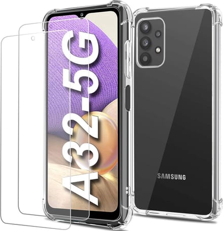 Anti-Shock silicone hoesje met 2 Pack Tempered glas Screen Protector Geschikt voor: Samsung Galaxy A32 5G