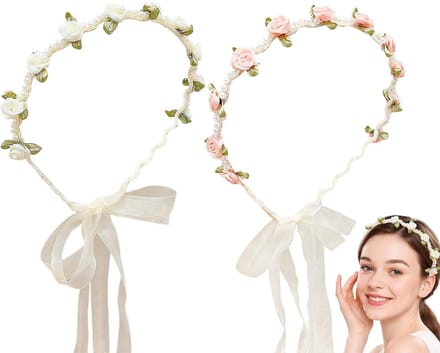 Bloemenkrans Hoofdband - Rozen Parel Accessoire - Bruiloft Feest - Elastisch Comfortabel Ontwerp - Roze Beige
