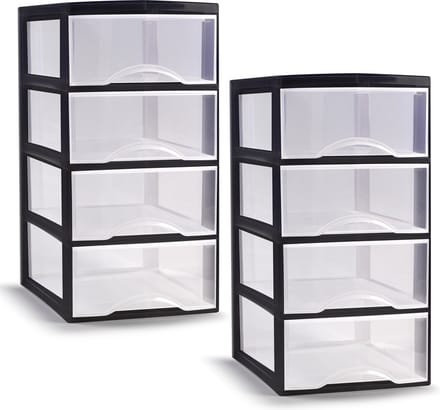 Plasticforte Ladeblokje/bureau organizer met 2x lades - transparant/zwart - L18 x B23 x H34 cm