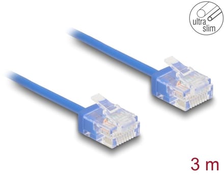 Delock RJ45 Network Cable Cat.6 UTP Ultra Slim 3 m blue with short plugs