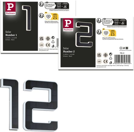 Set Solar LED-huisnummerverlichting incl. verwisselbare accu 3000K 2x6lm 2x0,2W Zwart