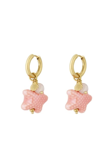 Oorbellen - Goud - Roze - Zeester - Schelp - Zomer - Stainless steel oorbellen