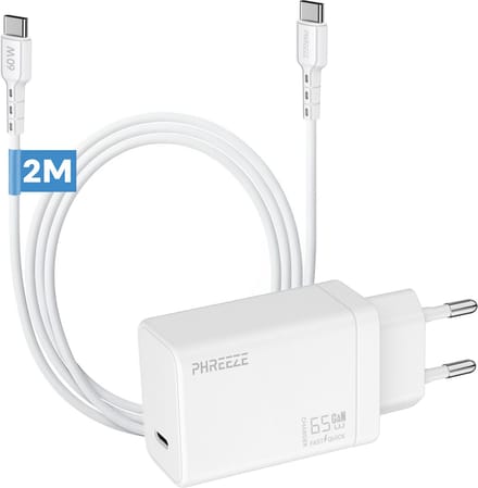 Phreeze usb C oplader 65w met kabel 2m - Power Delivery snellader