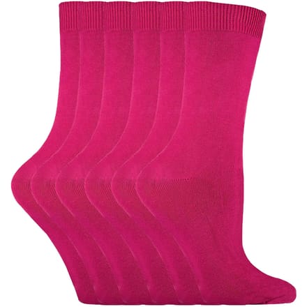 Set van 6 effen, casual katoenen damessokken - PL30 Deep Fuchsia