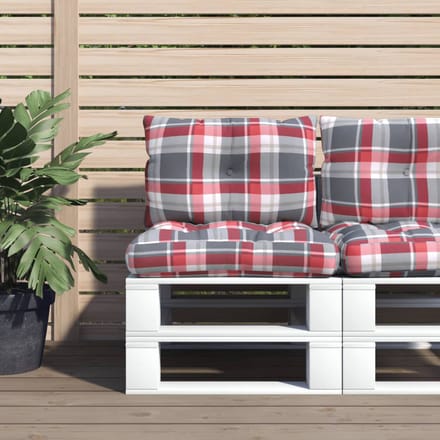 vidaXL - Palletkussens - 2 - st - stof - ruitpatroon - rood