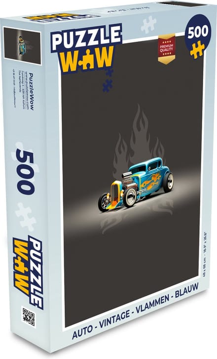 Puzzel Auto - Vintage - Vlammen - Blauw - Legpuzzel - Puzzel 500 stukjes
