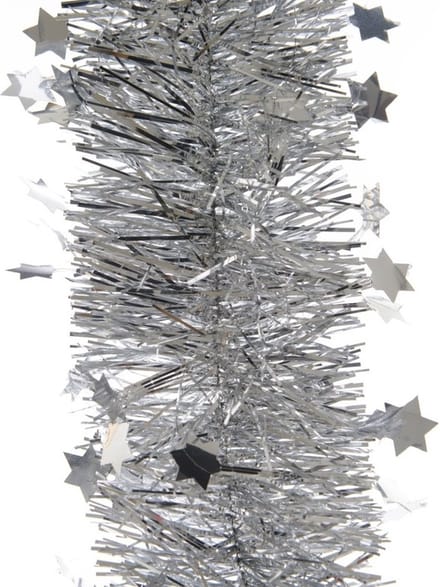 Decoris Kerstslinger - 3x - sterren - zilver - 270 x 10 cm - lametta/folie - kerstboomslinger