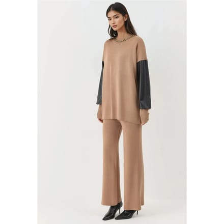Sweater met Faux Leder Details