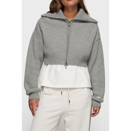 10DAYS Cropped Knit Zip Jacket Light Grey Melee Größe: M | Pullover Outlet | Damen | Grau