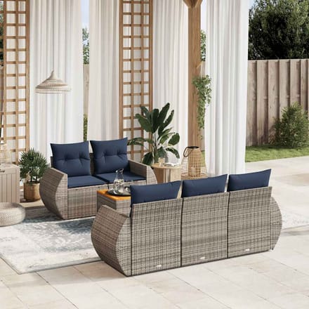 vidaXL - 6-delige - tuinbankset - met - kussens, - grijs - polyrotan