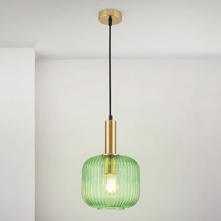 ORION Hanglamp Carneval, antiek messing/groen, Ø 20 cm, glas