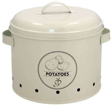 Gerimport Aardappel bewaar pot/blik - metaal - creme - 22 x 28 cm - voorraad/bewaar pot