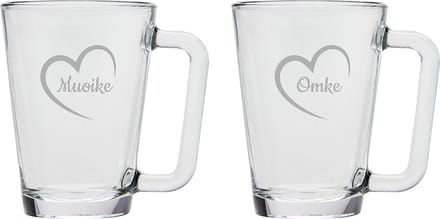 Gegraveerde theeglas 26cl Muoike mei hert & Omke mei hert