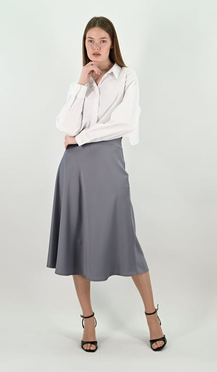 YesMooi - Satijnen Midirok - Mistgrijs - S (36)