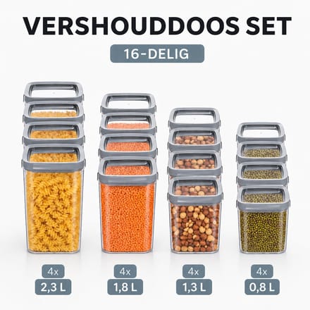 Curver - Vershouddoos SET van 16 Stuks - 4x 0,8 L + 4x 1,3 L + 4x 1,8 L + 4x 2,3 L