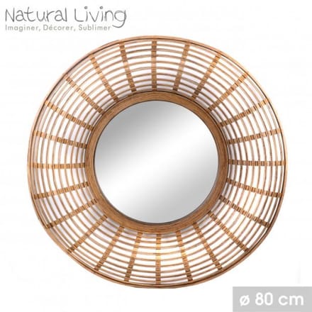 “NATURAL LIVING” SPIEGEL ROSA VAN BAMBOE EN NATUURLIJK ROTAN D80CM X H7CM