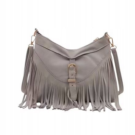 Dames Boho Schoudertas met Franjes - Grijs