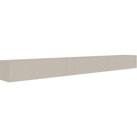 Selsey Veldio – Hangend TV-meubel met geribbelde fronten, 300 cm, grijsbeige