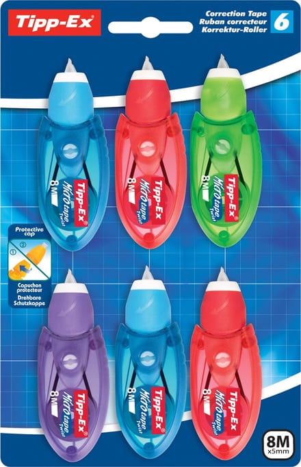 Tipp-Ex Micro Tape Twist - Correctieroller - Tippex Corrector - Direct Droog - 8 Meter Correctietape - 6 Stuks