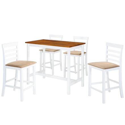 vidaXL - Bartafel- - en - barstoelenset - massief - hout - bruin - en - wit - 5-delig