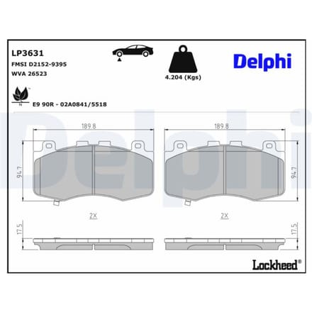 Remblokset DELPHI LP3631, voor