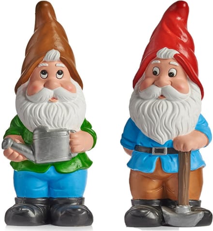 Tuinkabouter Beeldjes - 2x - rood/bruin - keramiek - 24,5 cm - tuindecoratie