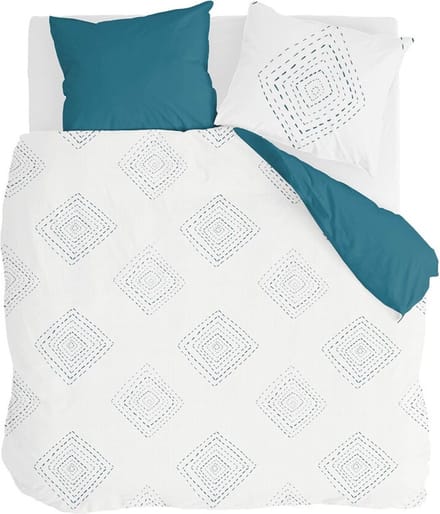 Walra Dekbedovertrek Boho Stitches - 200x220 - 100% Katoen (BCI) - Wit / Petrol