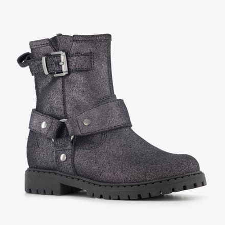 Stap leren meisjes biker boots met glitters zwart - Maat 29