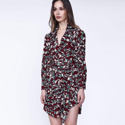Kort drape -effectjurk met bladafdruk